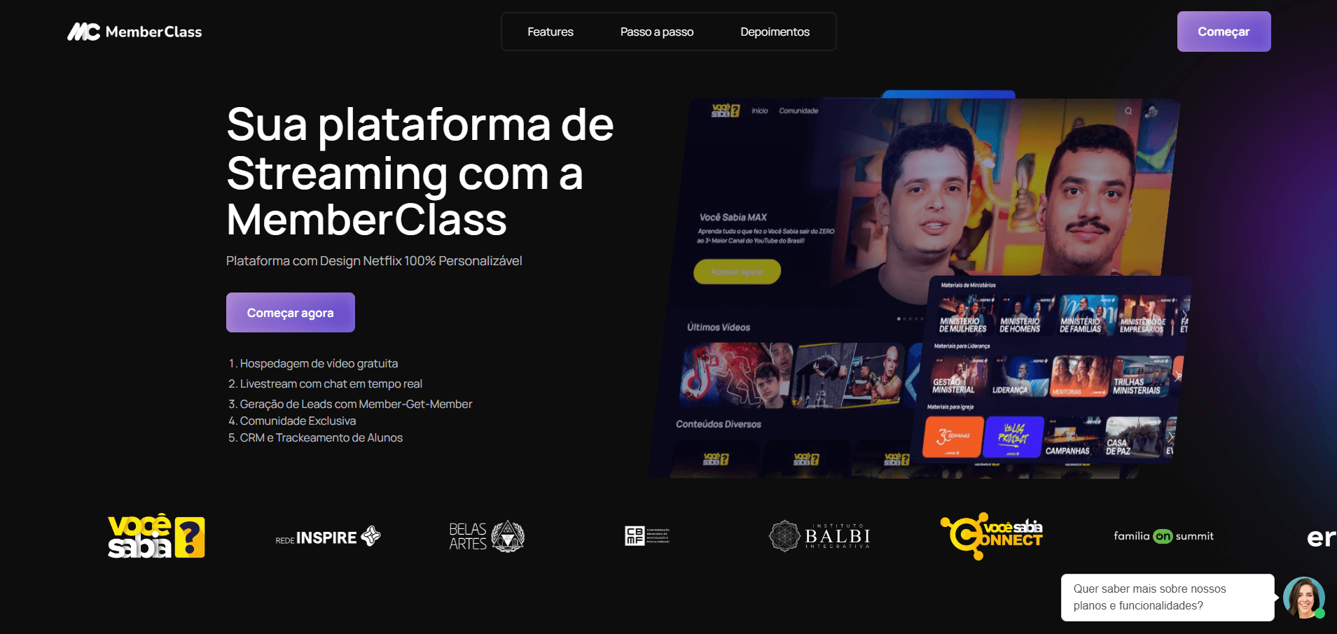 Prévia da interface da MemberClass