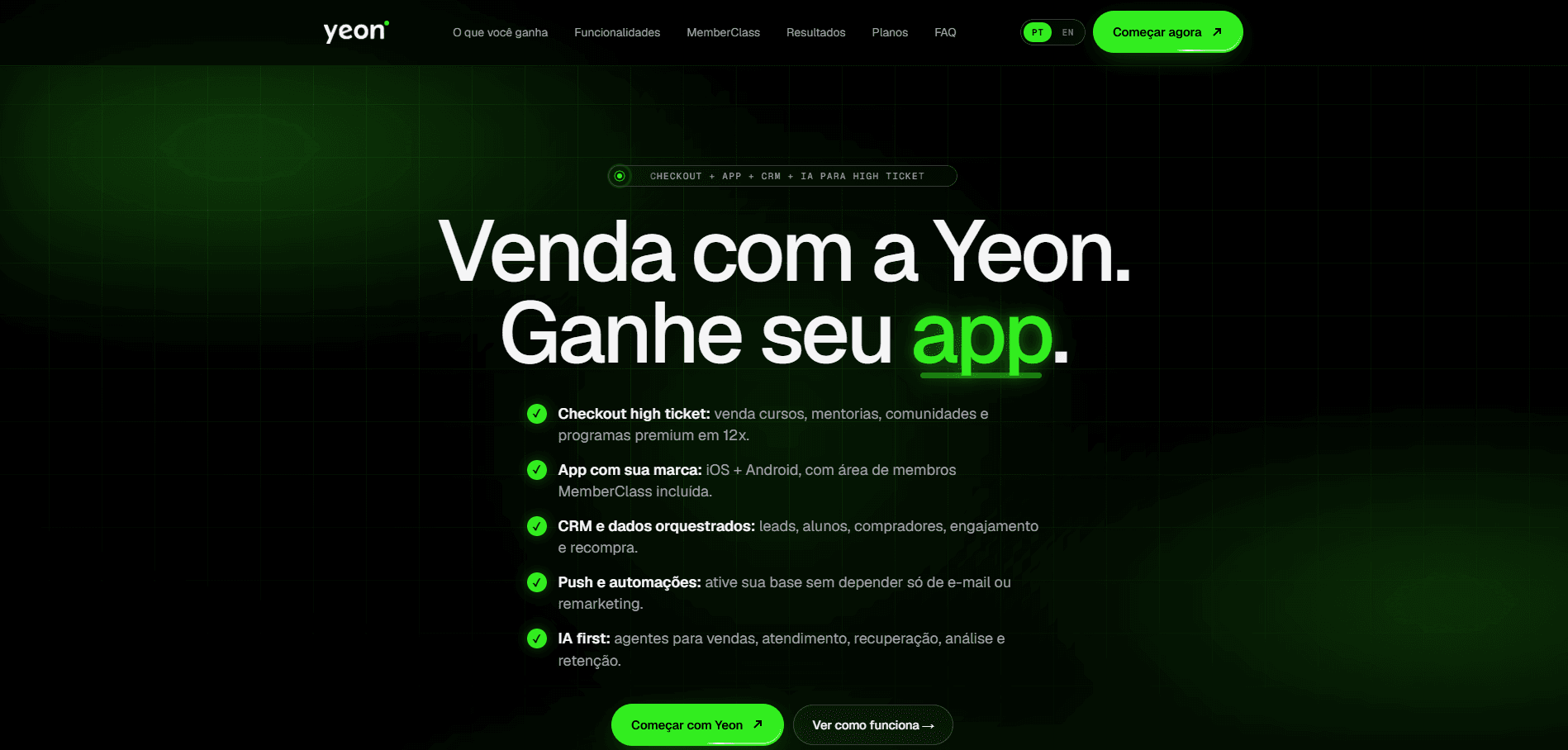 Prévia da plataforma Yeon