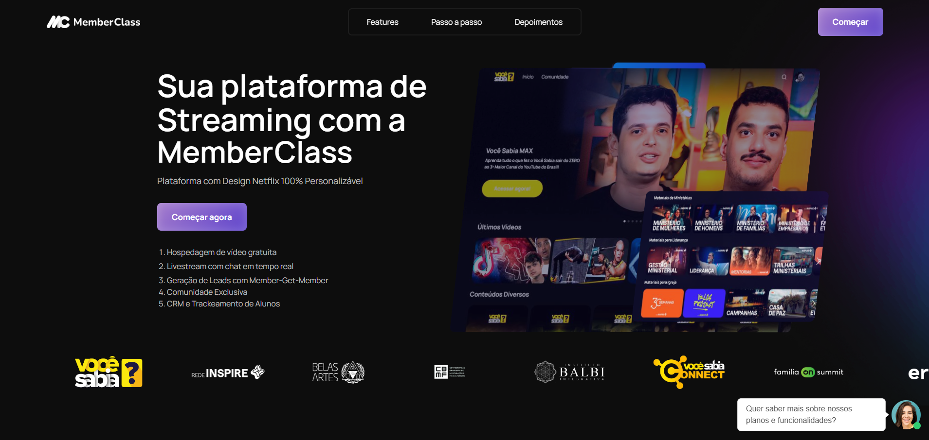 Prévia da interface da MemberClass